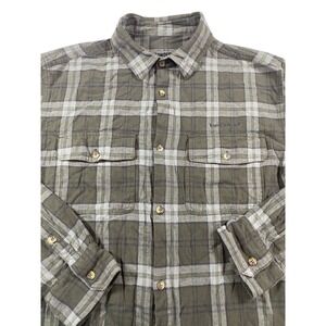 Banded Mens XL‎ Plaid Flannel Button Down Shirt Olive Green Grey Long Sleeve